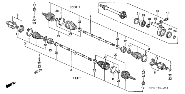 1997 Honda CR-V Shaft Assembly, Half Diagram for 44500-SR3-J81