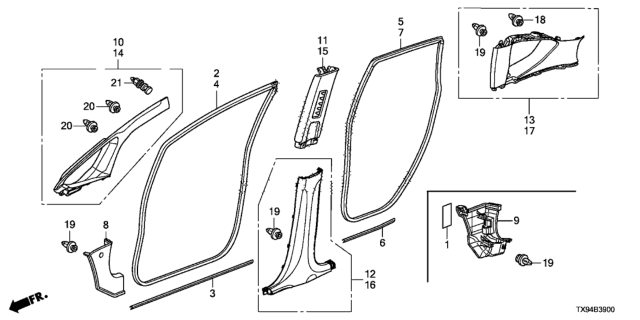 2013 Honda Fit EV Seal, L. RR. Door Opening Diagram for 72855-TX9-A01