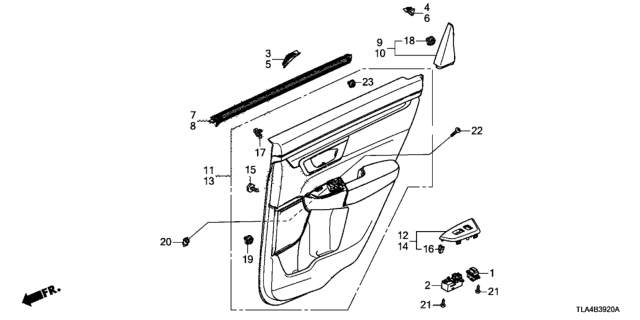 2019 Honda CR-V Garnish, R. RR. Center Corner Diagram for 72457-TLA-A01