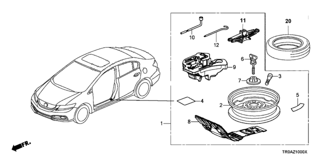 2013 Honda Civic 4 Door HF KL 5AT Temporary Wheel Kit Diagram