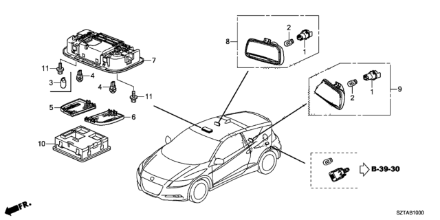 2016 Honda CR-Z Switch Assembly, Interior Light (Gray) Diagram for 39180-SFE-003ZK