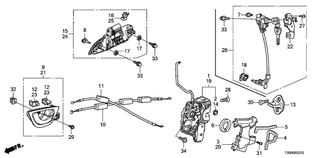 2014 Honda Fit EV Front Door Locks - Outer Handle Diagram