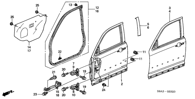 2002 Honda CR-V Front Door Panels Diagram