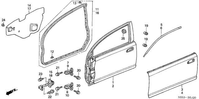 2003 Honda Civic Tape, L. FR. Door Sash (Upper) Diagram for 67365-S5S-E00