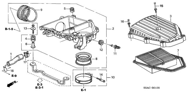 2005 Honda Civic Element, Air Cleaner Diagram for 17220-PLC-000