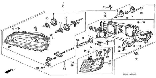 1994 Honda Accord 5 Door EX KA 5MT Headlight Diagram