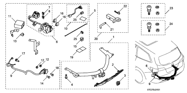 2017 Honda Pilot 5 Door LX (2WD) KA 6AT Trailer Hitch Diagram