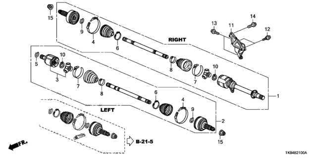 2015 Honda Odyssey Driveshaft Assembly, Passenger Side Diagram for 44305-TK8-A21