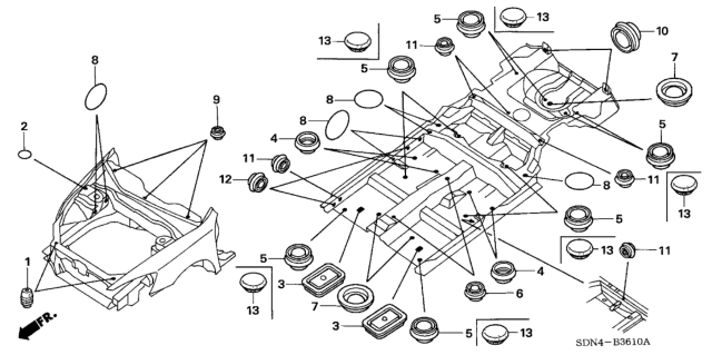 2005 Honda Accord 2 Door LX KA 5MT Grommet (Front) Diagram