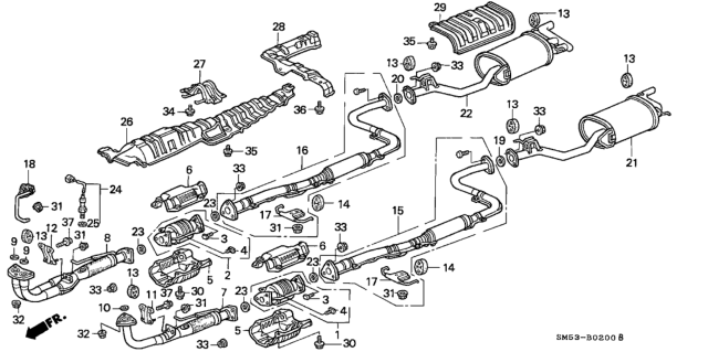 1992 Honda Accord Muffler, Exhuast Diagram for 18307-SM5-A13