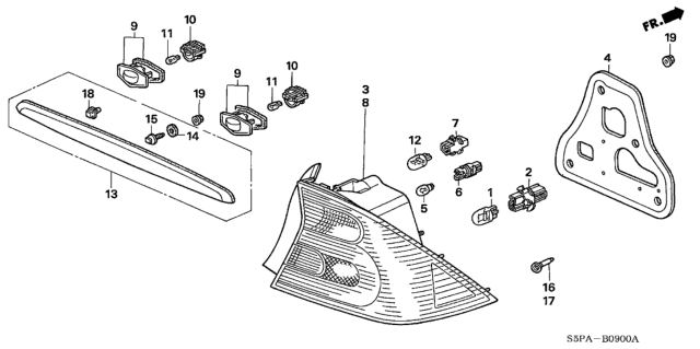 2005 Honda Civic 2 Door LX KA 5MT Taillight - License Light Diagram