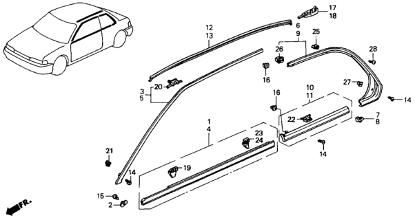1990 Honda Accord Molding, R. Roof Diagram for 74306-SM2-000
