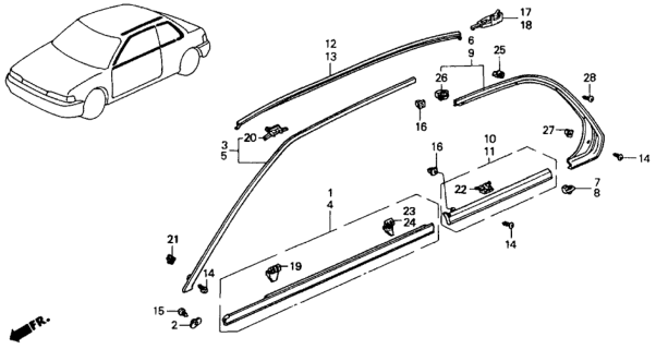 1992 Honda Accord Molding Diagram