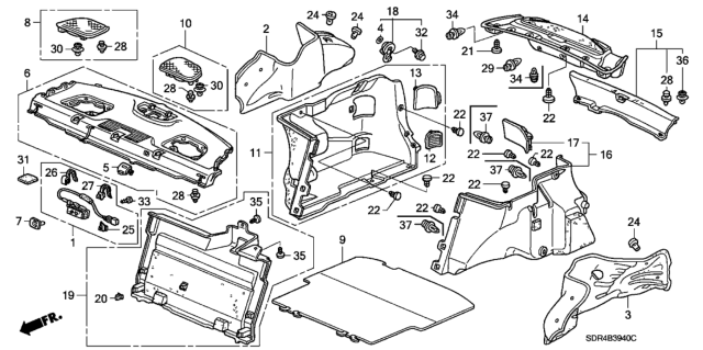 2005 Honda Accord Hybrid Lining Assy., RR. Panel *NH120L* (STAR BLACK) Diagram for 84640-SDA-A01ZA