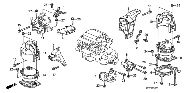 2008 Honda Pilot 5 Door LX-VP (2WD) KA 5AT Engine Mounts Diagram