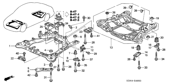 2003 Honda Accord Sub-Frame, Front (Driver Side) Diagram for 50200-SDB-A01