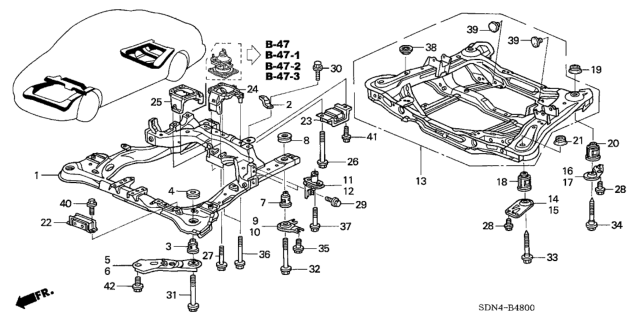 2003 Honda Accord Sub-Frame, Rear Diagram for 50300-SDB-A10