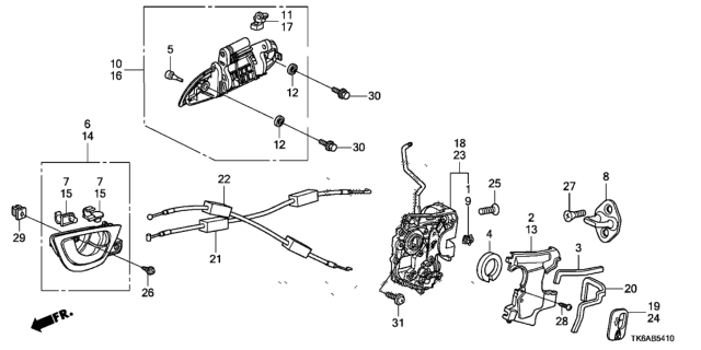 2013 Honda Fit Rear Door Locks - Outer Handle Diagram