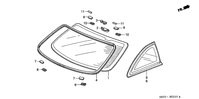 2002 Honda Accord Molding, RR. Windshield Diagram for 73250-S82-A01