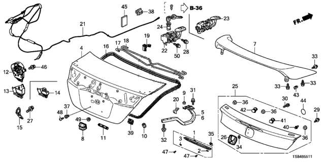 2015 Honda Civic Clip,Trunk Garn Diagram for 91513-TS8-A01