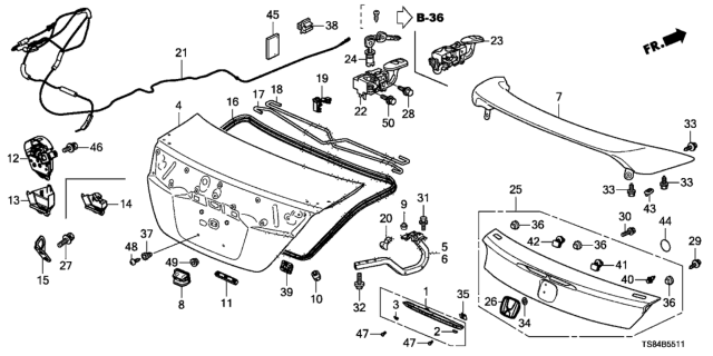 2015 Honda Civic Stopper, Trunk Lid Diagram for 74829-S84-A00