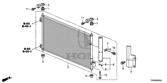 2013 Honda Crosstour 5 Door EXL (4 CYLINDER) KA 5AT A/C Condenser Diagram