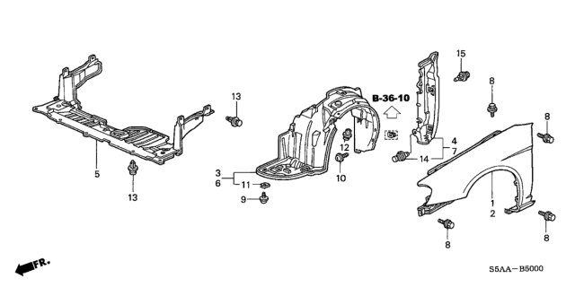 2004 Honda Civic 4 Door LX (SIDE SRS) KA 5MT Front Fenders Diagram