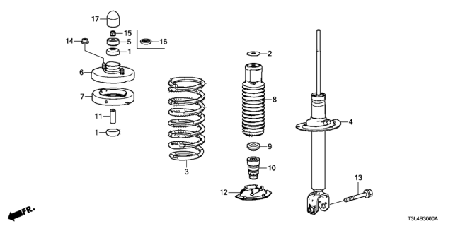 2013 Honda Accord Shock Absorber Unit, Rear Diagram for 52611-T3M-A03