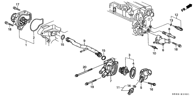 1999 Honda Civic Cover, Water Outlet Diagram for 19315-P2T-J00