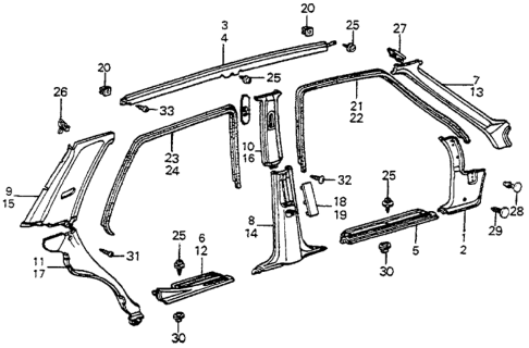 1985 Honda Accord Garnish, R. FR. Pillar *B34L* (JUNO BLUE) Diagram for 73823-SA6-020ZK