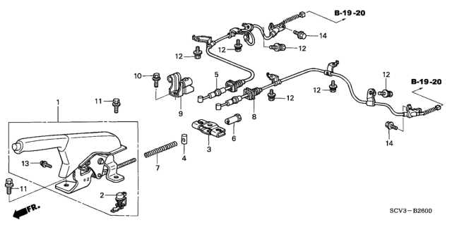 2006 Honda Element Lever Assy., Parking Brake *NH167L* (GRAPHITE BLACK) Diagram for 47105-SCV-A01ZA