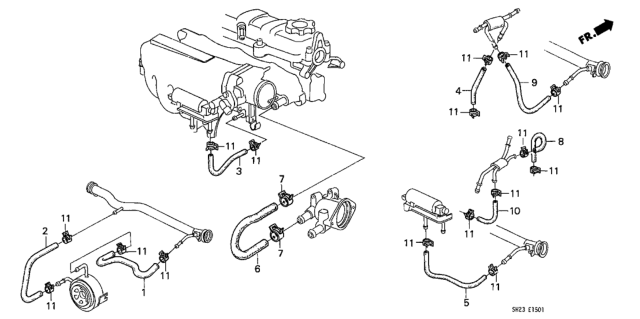 1990 Honda CRX 2 Door HF KH 5MT Breather Heater Hose Diagram