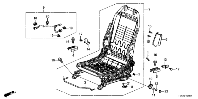 2018 Honda Accord Front Seat Components (Driver Side) (Manual Height) (TS Tech) Diagram