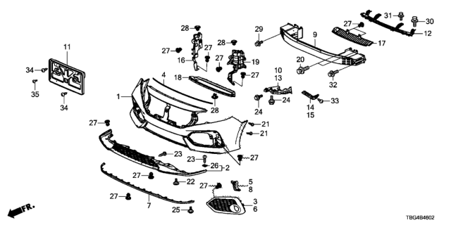 2018 Honda Civic 2 Door SI (HI-PERF TIRES) KA 6MT Front Bumper Diagram