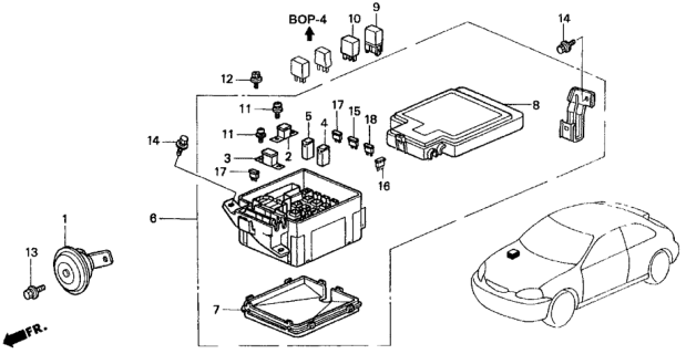 1998 Honda Civic 3 Door CX KA 4AT Control Unit (Engine Room) Diagram