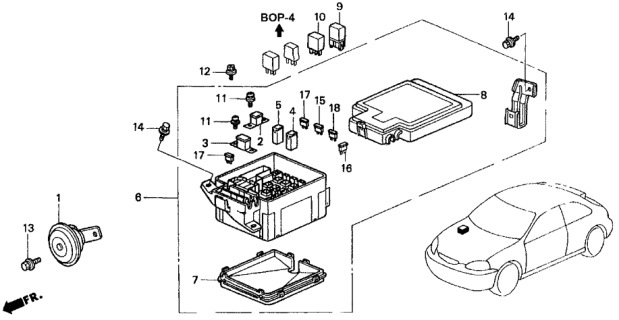 2000 Honda Civic Control Unit (Engine Room) Diagram