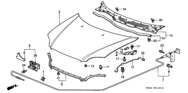 2000 Honda Civic Hood, Engine Diagram for 60100-S04-020ZZ