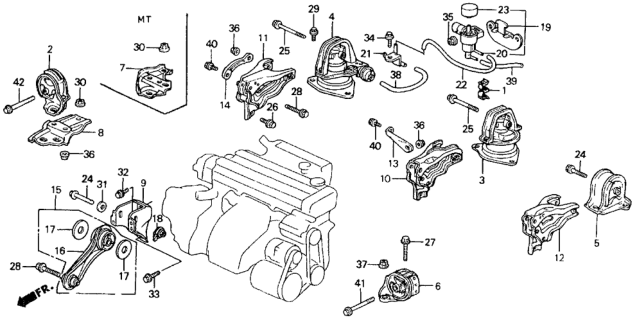 1993 Honda Accord 2 Door LX KA 5MT Engine Mount Diagram