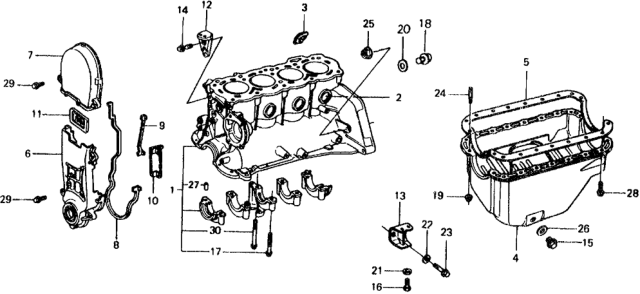 1977 Honda Civic Cylinder Block - Oil Pan Diagram