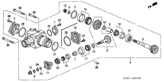 1997 Honda CR-V Transfer Assembly Diagram for 29000-P4T-305