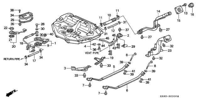 1994 Honda Civic Protector, Fuel Filler Pipe Diagram for 17733-SR3-000