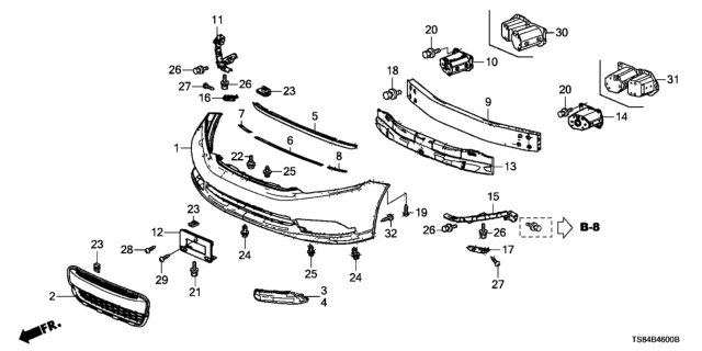 2013 Honda Civic Grille, Front Bumper Lower Diagram for 71105-TS9-A01