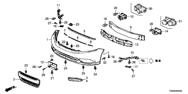 2013 Honda Civic Base, Front License Plate Diagram for 71145-TS8-A00