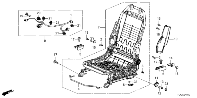 2021 Honda Civic Front Seat Components (Driver Side) (Manual Height) Diagram