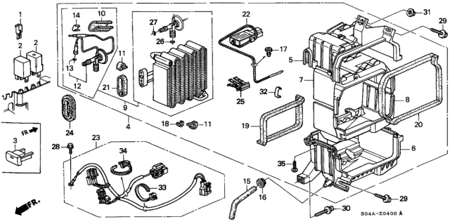 1998 Honda Civic 4 Door DX KA 5MT A/C Unit Diagram 1