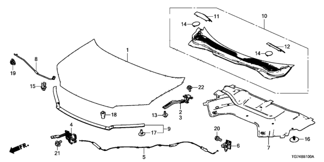 2017 Honda Pilot 5 Door EX-L (AWD/SENSING) KA 6AT Engine Hood Diagram
