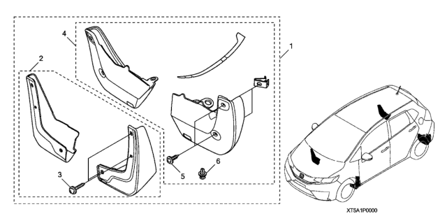 2018 Honda Fit 5 Door LX (SENSING) KA CVT Splash Guards Diagram