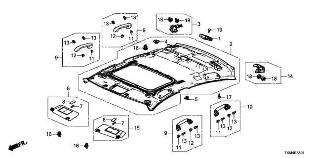 2020 Honda Insight Roof Lining (Sunroof) Diagram