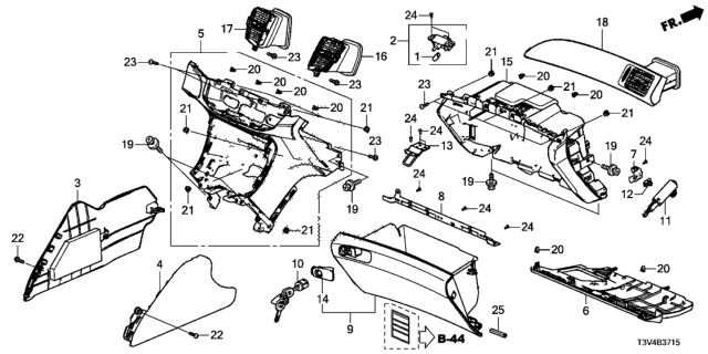 2014 Honda Accord Instrument Panel Garnish (Passenger Side) Diagram