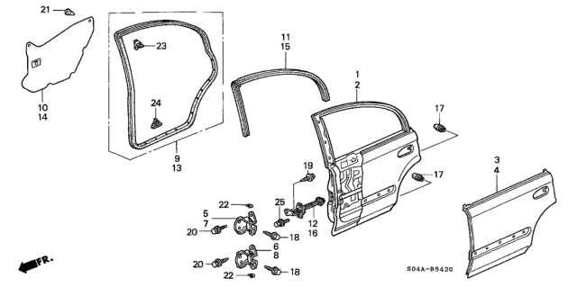 2000 Honda Civic 4 Door GX (ABS) KA 4AT Rear Door Panels Diagram